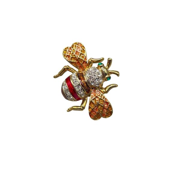 Bumblebee Rhinestone Tack Pin Gold Tone Insect Bug Jewelry Bee Brooch - Picture 1 of 6